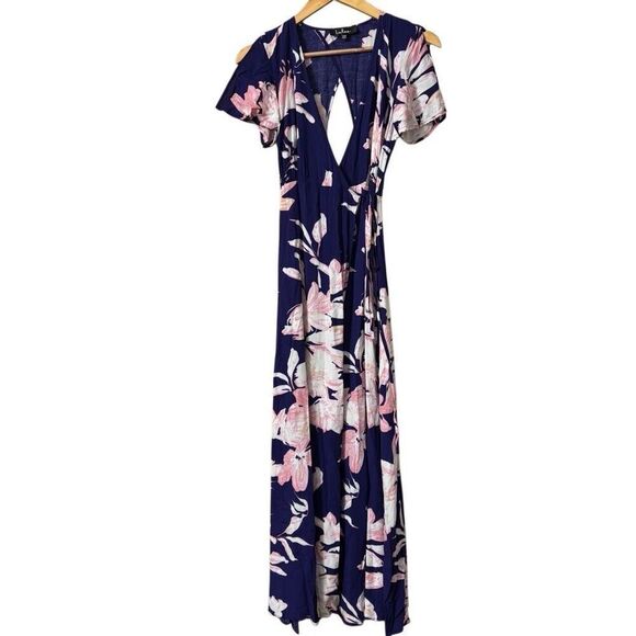 Lulus Dresses & Skirts - Lulus Azalea Regalia Navy Blue Floral Print Wrap Maxi Dress
